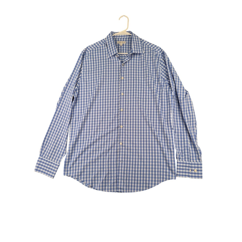 Peter Millar Mens Blue Gingham Performance Button Down Shirt MS25W48LTBF Large